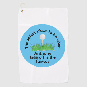 Funny Teeing Off Blue Green Black White Golf Towel
