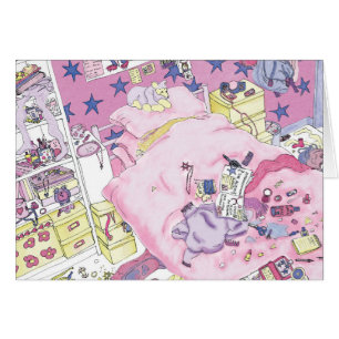 Funny Teenager Girls Messy Bedroom Cute Pink Art