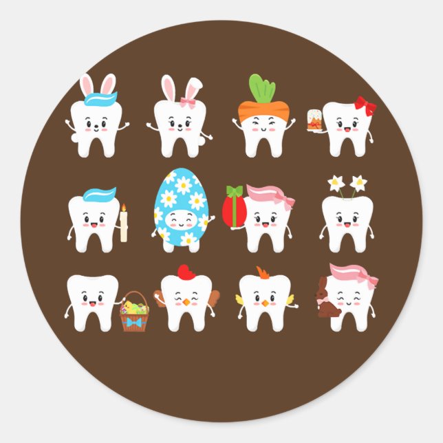 Funny Teeth Bunny Easter Day Bunny Dentist Dental Classic Round Sticker (Front)