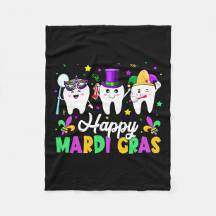 Funny Teeth Happy Mardi Gras Dental Squad Dentist Fleece Blanket