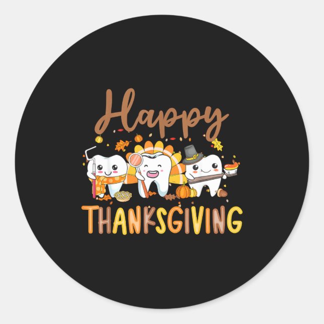 Funny Teeth Thanksgiving Dentist Turkey Dental Squ Classic Round Sticker (Front)