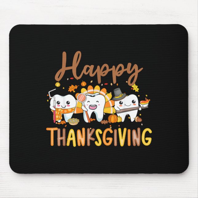 Funny Teeth Thanksgiving Dentist Turkey Dental Squ Mouse Pad (Front)