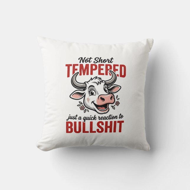 Funny Tempered Cow Vintage Throw Pillow (Front)