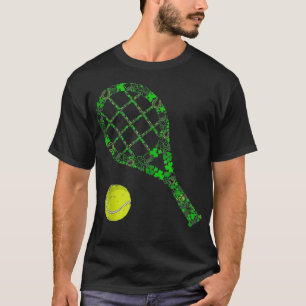 Funny Tennis Ball Racket Shamrock Clovers St Patri T-Shirt