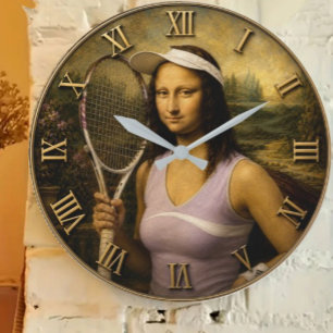 Funny Tennis Mona Lisa Large Clock