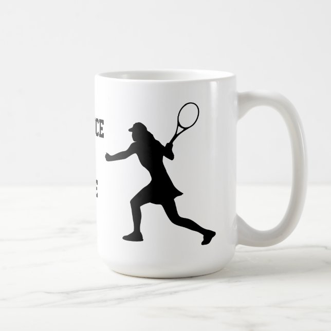 Funny tennis mug with female player silhouette (Right)