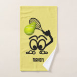 Funny Tennis Player Personalized  Hand Towel<br><div class="desc">A funny tennis player graphic by artist/designer Charmaine Paulson on a hand towel.</div>