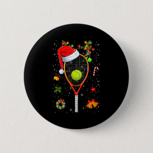 Funny Tennis Racket Reindeer Santa Hat Christmas L 2 Inch Round Button