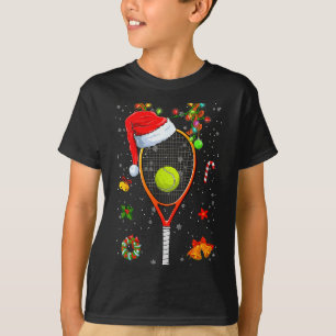 Funny Tennis Racket Reindeer Santa Hat Christmas L T-Shirt
