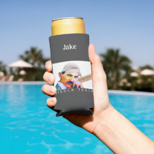 Funny Tesla Portrait  Seltzer Can Cooler