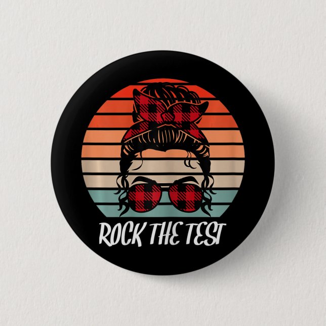 Funny Test Day Rock The Test Sunset Testing Day  2 Inch Round Button (Front)