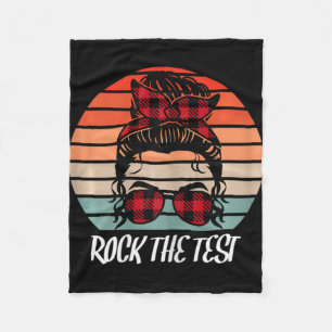 Funny Test Day Rock The Test Sunset Testing Day  Fleece Blanket