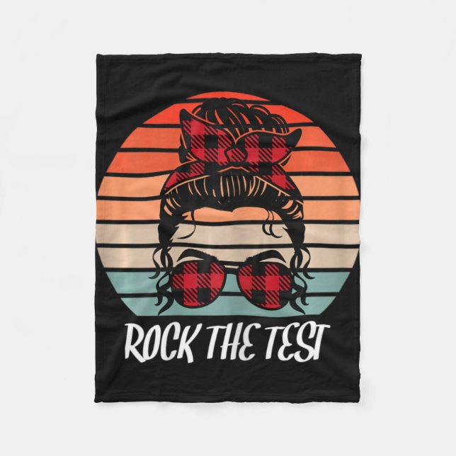 Funny Test Day Rock The Test Sunset Testing Day  Fleece Blanket (Front)