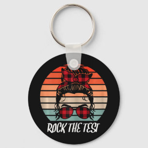 Funny Test Day Rock The Test Sunset Testing Day Keychain