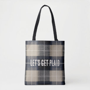 Funny Text Traditional Christmas Plaid Tartan Tote Bag