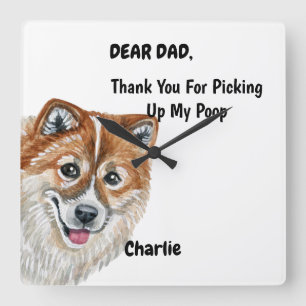 Funny Thai Bangkaew Dog Dad Watercolor Canine Art Square Wall Clock
