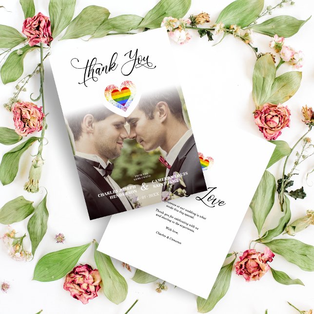 Funny Thank You LGBT Rainbow Pride Heart Photo Card (Creator Uploaded)