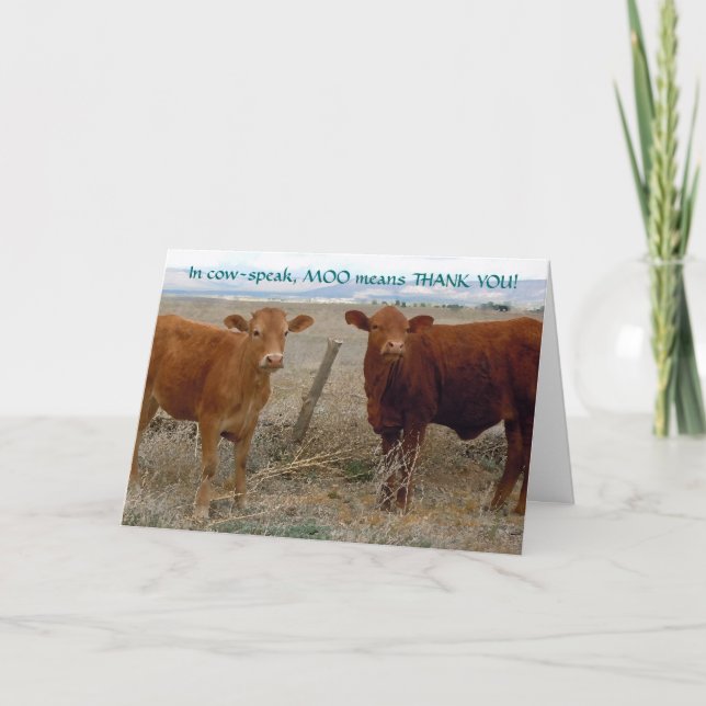 Funny Thank You - Red Cow Animal Humour - Ranch Card (Front)
