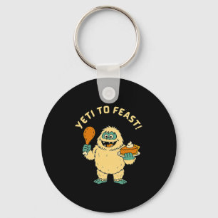 Funny Thanksgiving Bigfoot Turkey And Pumpkin Pie  Keychain