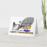 Funny Thanksgiving Cartoon Holiday Card<br><div class="desc">OK,  so Aunty isn't known for her cooking,  but hey,  the thought is there right? Funny cartoon of Thanksgiving dinner being burned with smoke billowing out of the oven. The words Happy Thanksgiving at the bottom. Inside is blank to add your own thoughts and greetings.</div>