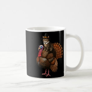 Funny Thanksgiving Cat On Turkey, Lgrim Hat Turkey Coffee Mug
