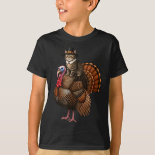 Funny Thanksgiving Cat On Turkey, Lgrim Hat Turkey T-Shirt