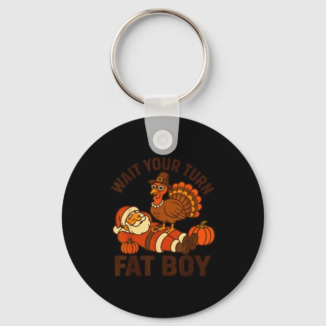 Funny Thanksgiving Christmas Turkey Vs Santa For M Keychain (Front)