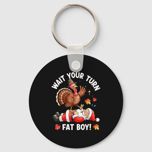 Funny Thanksgiving Christmas Turkey Vs Santa For M Keychain (Front)