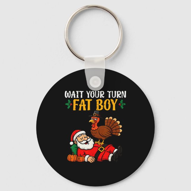 Funny Thanksgiving Christmas Turkey Vs Santa Men W Keychain (Front)