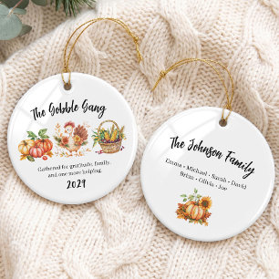 Funny Thanksgiving Family Group Ceramic Ornament