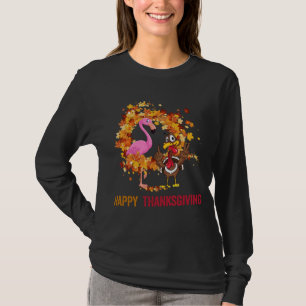 Funny Thanksgiving Flamingo With Turkey Cute funn T-Shirt