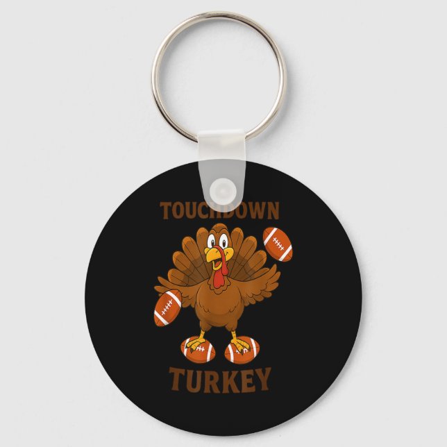 Funny Thanksgiving Football Touchdown Turkey  Keychain (Front)