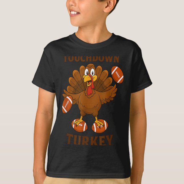 Funny Thanksgiving Football Touchdown Turkey  T-Shirt (Front)