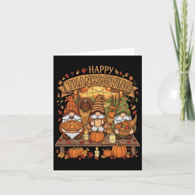Funny Thanksgiving Gnome Squad With Festive Autumn Card (Front)