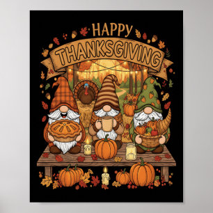 Funny Thanksgiving Gnome Squad With Festive Autumn Poster
