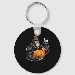 Funny Thanksgiving Gorilla Holding Turkey Lgrim Ha Keychain