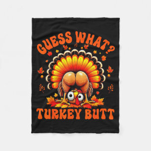 Funny Thanksgiving Guess What Turkey Butt Couples  Fleece Blanket