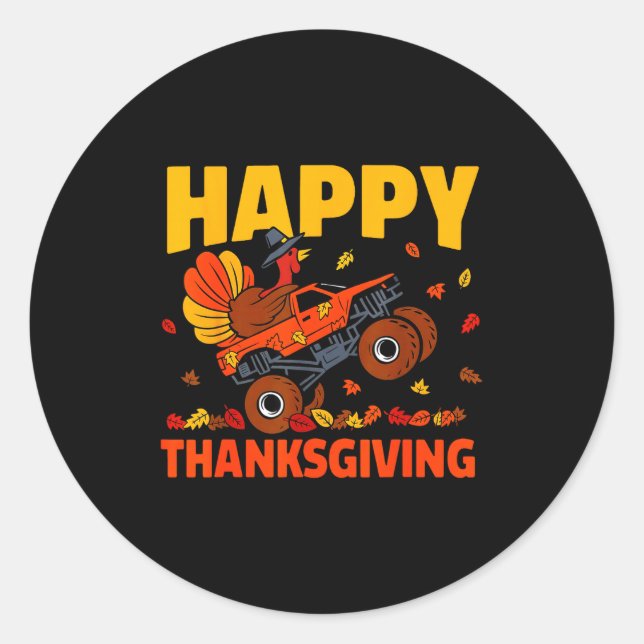 Funny Thanksgiving Monster Truck Turkey Ride Fall  Classic Round Sticker (Front)