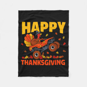 Funny Thanksgiving Monster Truck Turkey Ride Fall  Fleece Blanket