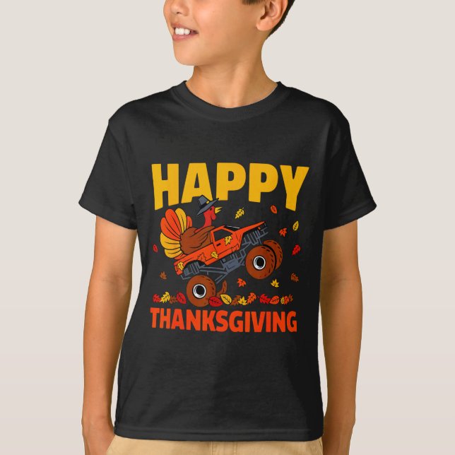 Funny Thanksgiving Monster Truck Turkey Ride Fall  T-Shirt (Front)