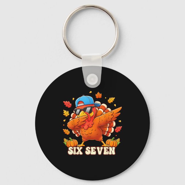 Funny Thanksgiving Outfit Kids Toddler Boys Dab Tu Keychain (Front)