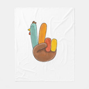 Funny Thanksgiving Peace Sign Turkey Thankful For Fleece Blanket
