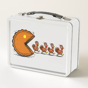 Funny Thanksgiving Pie Eating Turkey Retro Gaming Metal Lunch Box