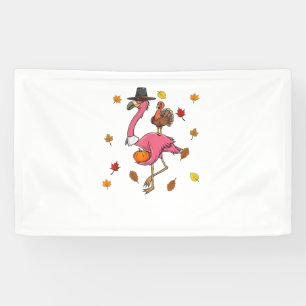 Funny Thanksgiving Pilgrim Flamingo With Turkey Cu Banner