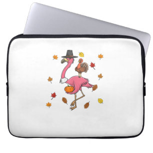 Funny Thanksgiving Pilgrim Flamingo With Turkey Cu Laptop Sleeve