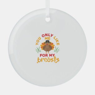 Funny Thanksgiving Pilgrim Turkey Glass Ornament