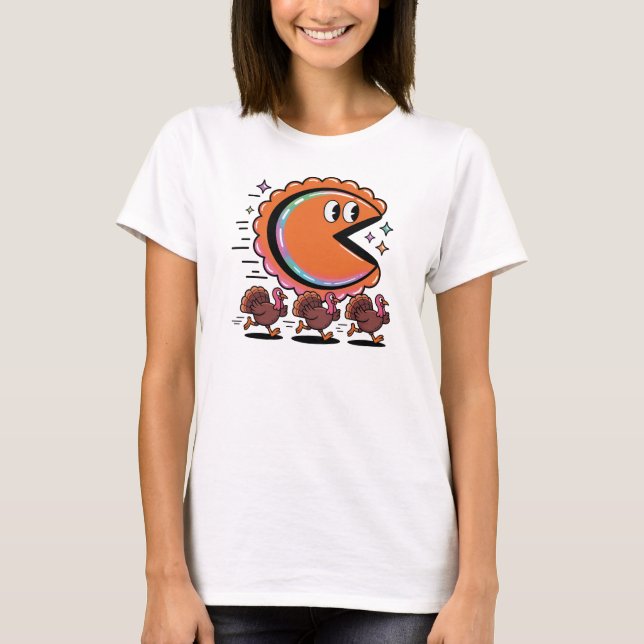 Funny Thanksgiving Pumpkin Pie Chasing T-Shirt (Front)