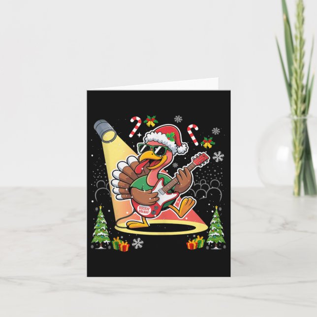 Funny Thanksgiving Santa Hat Turkey Rock Star Play Card (Front)