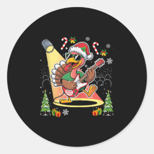 Funny Thanksgiving Santa Hat Turkey Rock Star Play Classic Round Sticker
