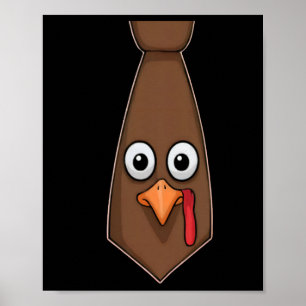 Funny Thanksgiving Tie With Turkey For Family Dinn Poster